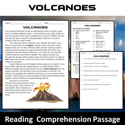 Volcanoes Reading Comprehension Passage and Questions