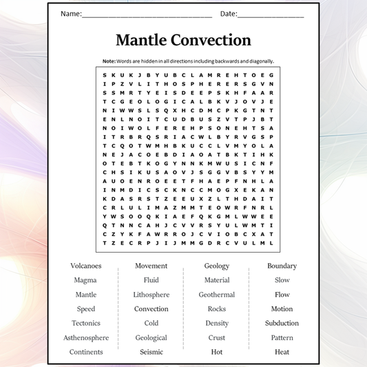 Mantle Convection Word Search Puzzle Worksheet Activity PDF