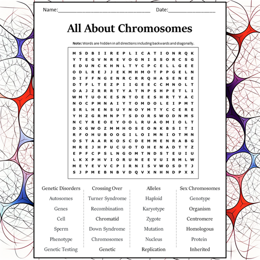 All About Chromosomes Word Search Puzzle Worksheet Activity PDF