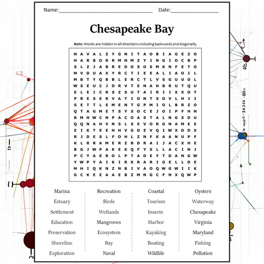 Chesapeake Bay Word Search Puzzle Worksheet Activity PDF