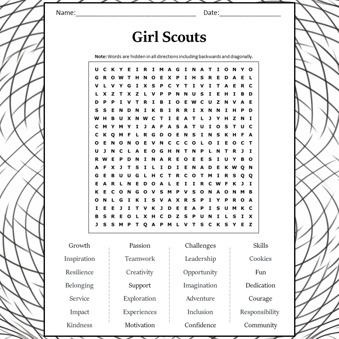 Girl Scouts Word Search Puzzle Worksheet Activity PDF