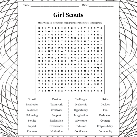 Girl Scouts Word Search Puzzle Worksheet Activity PDF