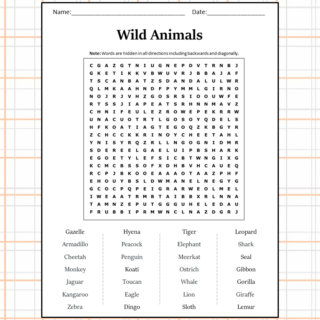 Wild Animals Word Search Puzzle Worksheet Activity PDF – PrintableBazaar