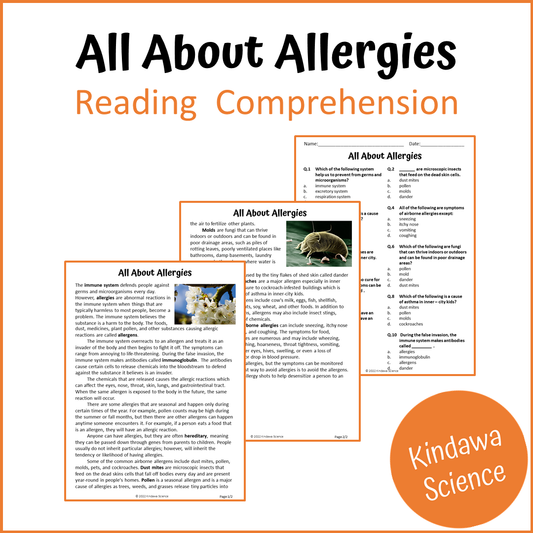 All About Allergies Reading Comprehension Passage and Questions | Printable PDF