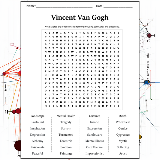 Vincent Van Gogh Word Search Puzzle Worksheet Activity PDF