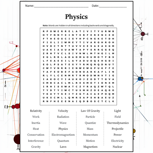 Physics Word Search Puzzle Worksheet Activity PDF