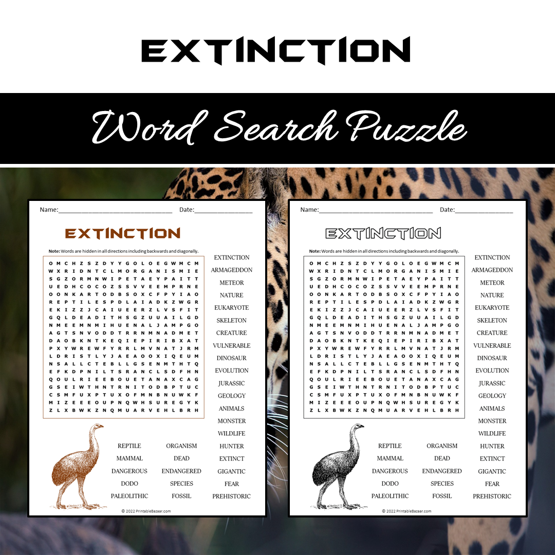 Extinction Word Search Puzzle Worksheet PDF – PrintableBazaar