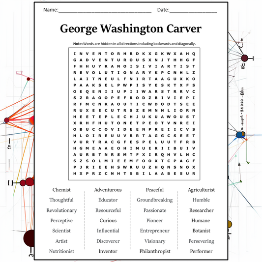 George Washington Carver Word Search Puzzle Worksheet Activity PDF