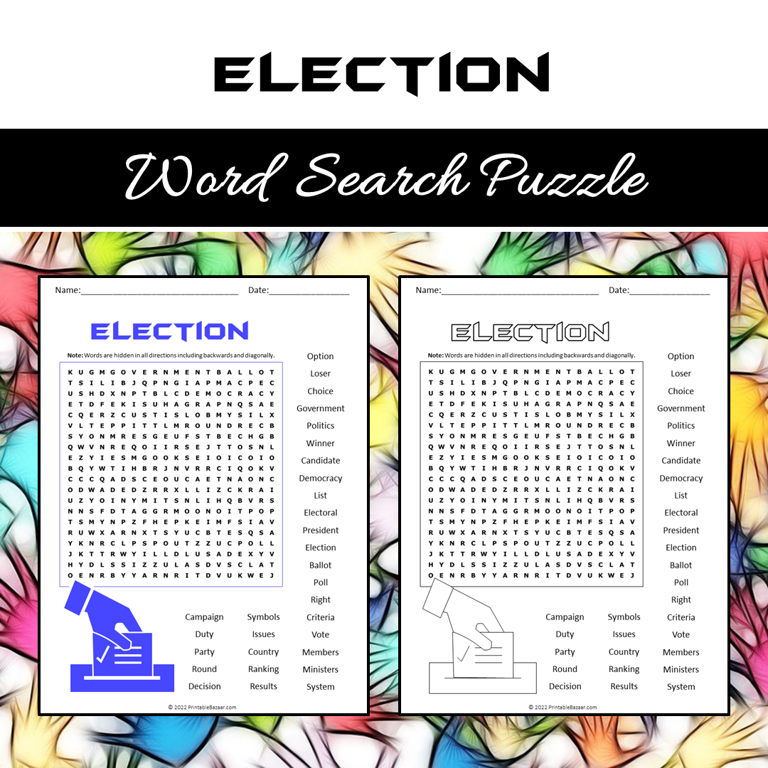 Election Word Search Puzzle Worksheet PDF