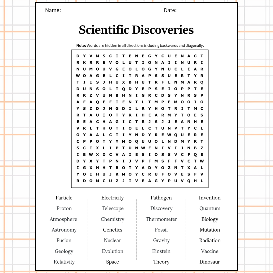 Scientific Discoveries Word Search Puzzle Worksheet Activity PDF ...