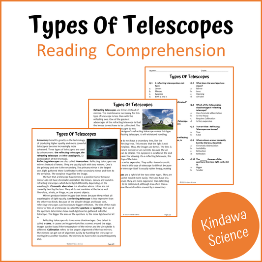 Types Of Telescopes Reading Comprehension Passage and Questions | Printable PDF