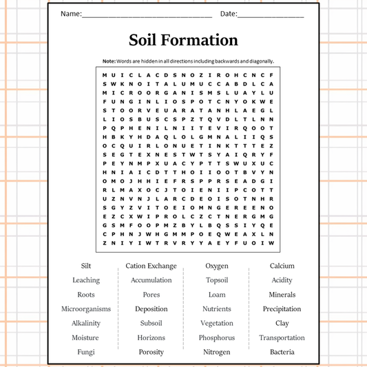 Soil Formation Word Search Puzzle Worksheet Activity PDF