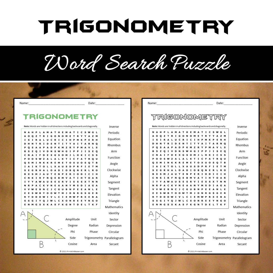 Trigonometry Word Search Puzzle Worksheet PDF