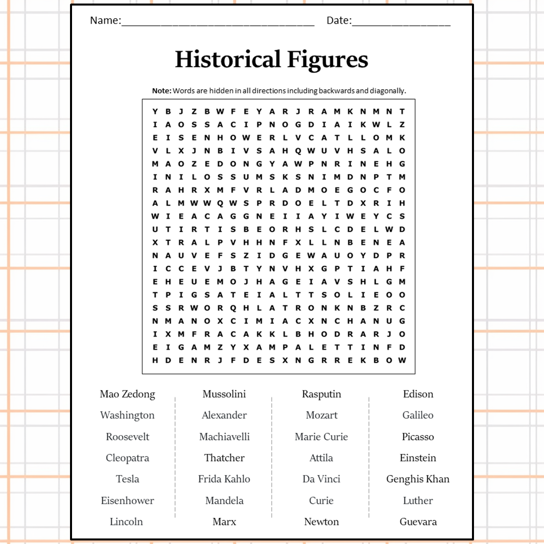 Historical Figures Word Search Puzzle Worksheet Activity PDF