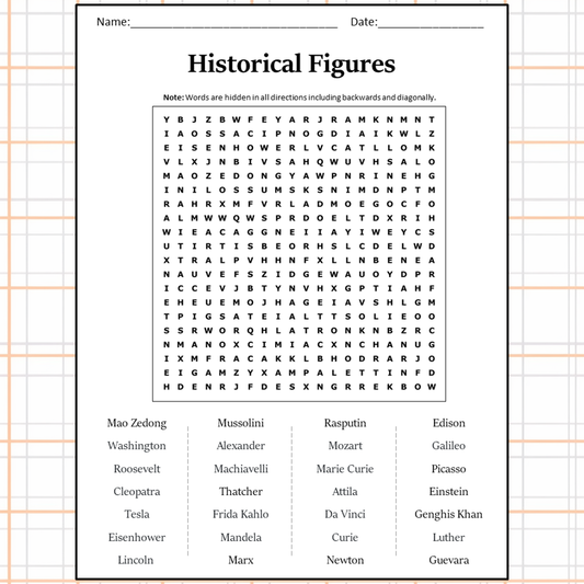 Historical Figures Word Search Puzzle Worksheet Activity PDF