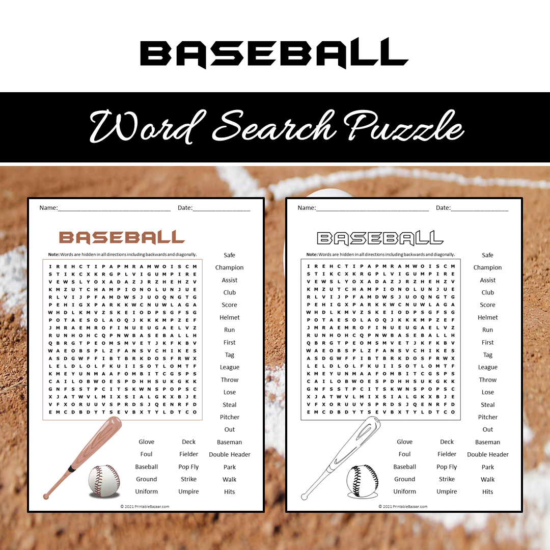 Baseball Word Search Puzzle Worksheet PDF