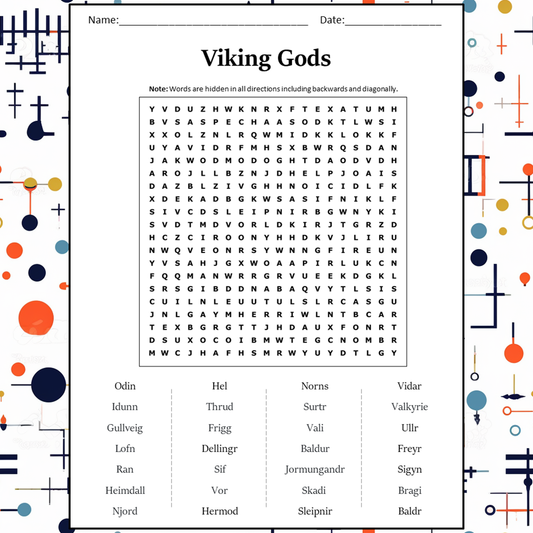 Viking Gods Word Search Puzzle Worksheet Activity PDF