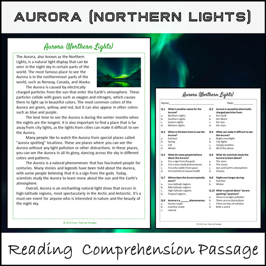 Aurora (Northern Lights) Reading Comprehension Passage and Questions | Printable PDF