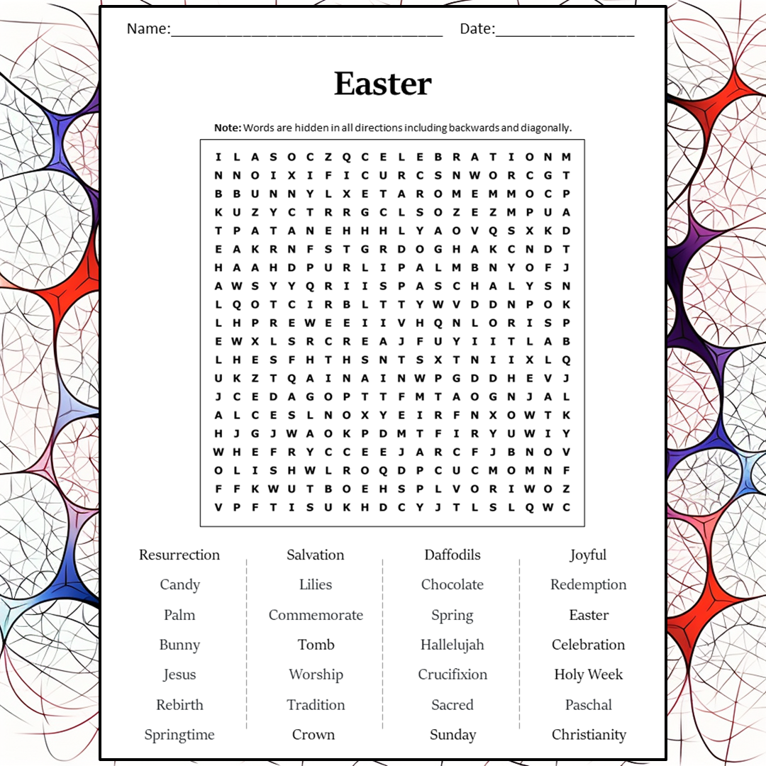 Easter Word Search Puzzle Worksheet Activity PDF