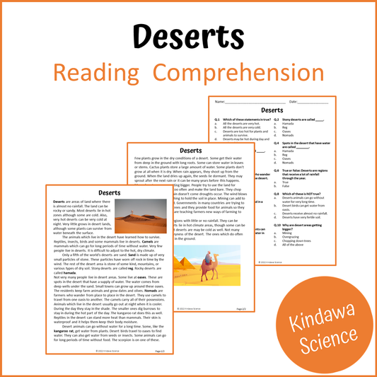 Deserts Reading Comprehension Passage and Questions | Printable PDF