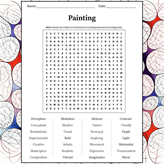 Painting Word Search Puzzle Worksheet Activity PDF