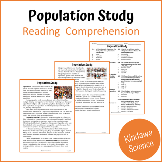 Population Study Reading Comprehension Passage and Questions | Printable PDF