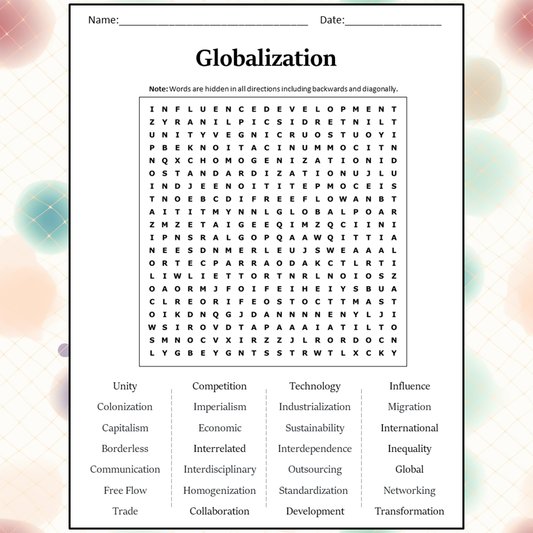 Globalization Word Search Puzzle Worksheet Activity PDF