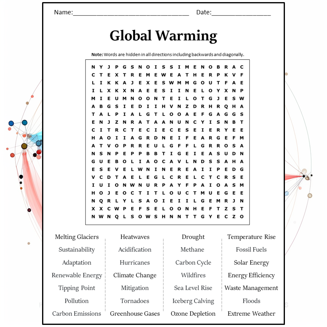 Global Warming Word Search Puzzle Worksheet Activity PDF