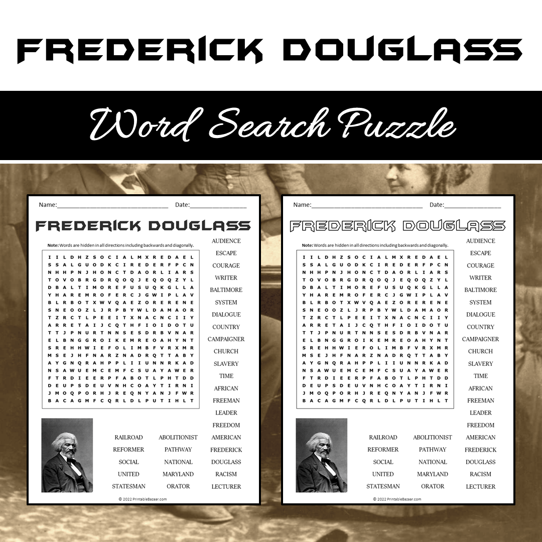 Frederick Douglass Word Search Puzzle Worksheet PDF