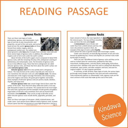 Igneous Rocks Reading Comprehension Passage and Questions | Printable PDF