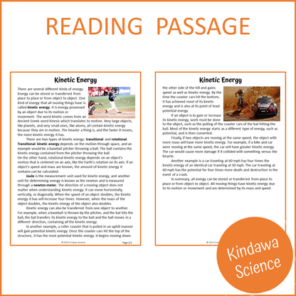 Kinetic Energy Reading Comprehension Passage and Questions | Printable PDF