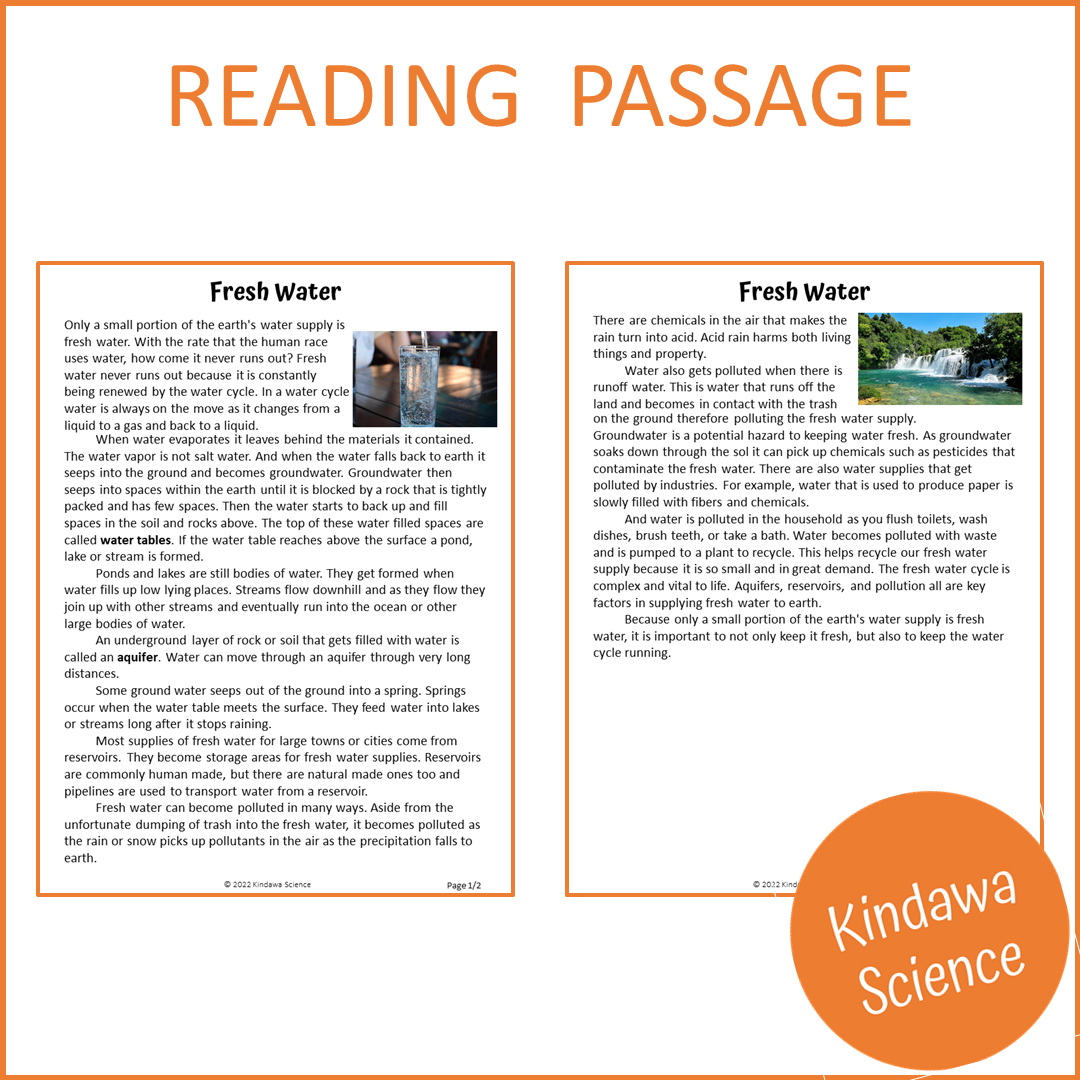 Fresh Water Reading Comprehension Passage and Questions | Printable PDF