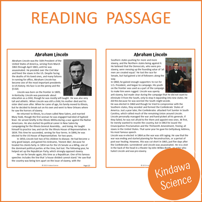 Abraham Lincoln Reading Comprehension Passage and Questions | Printable PDF