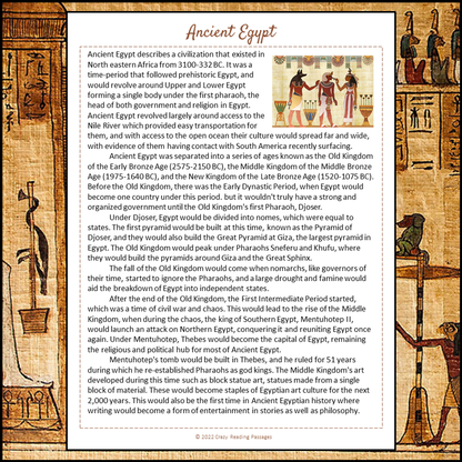 Ancient Egypt Reading Comprehension Passage and Questions | Printable PDF