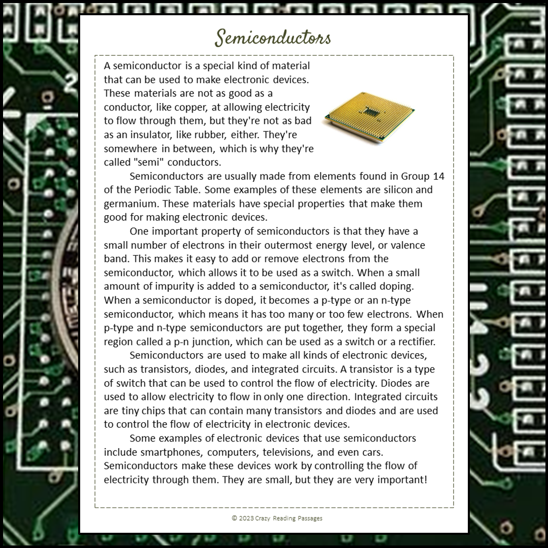 Semiconductors Reading Comprehension Passage and Questions | Printable PDF