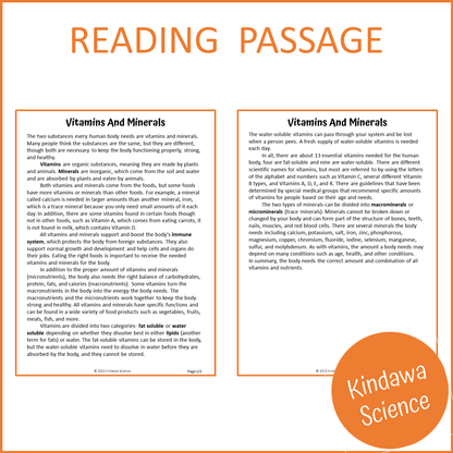 Vitamins And Minerals Reading Comprehension Passage and Questions | Printable PDF