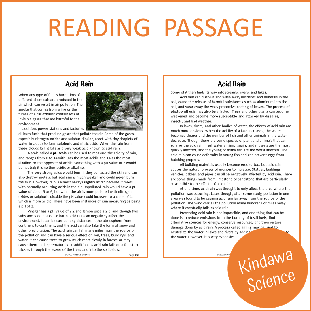 Acid Rain Reading Comprehension Passage and Questions | Printable PDF