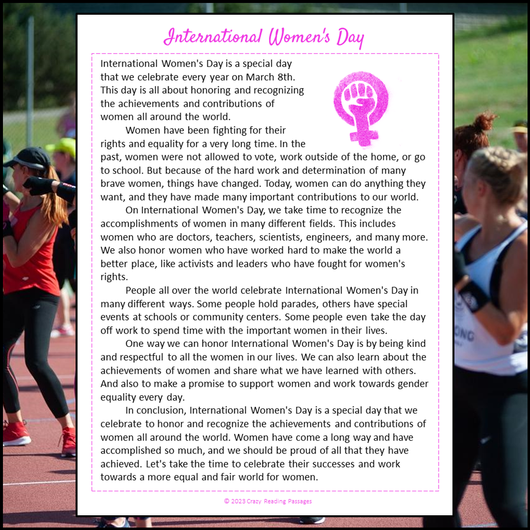 International Women's Day Reading Comprehension Passage and Questions | Printable PDF