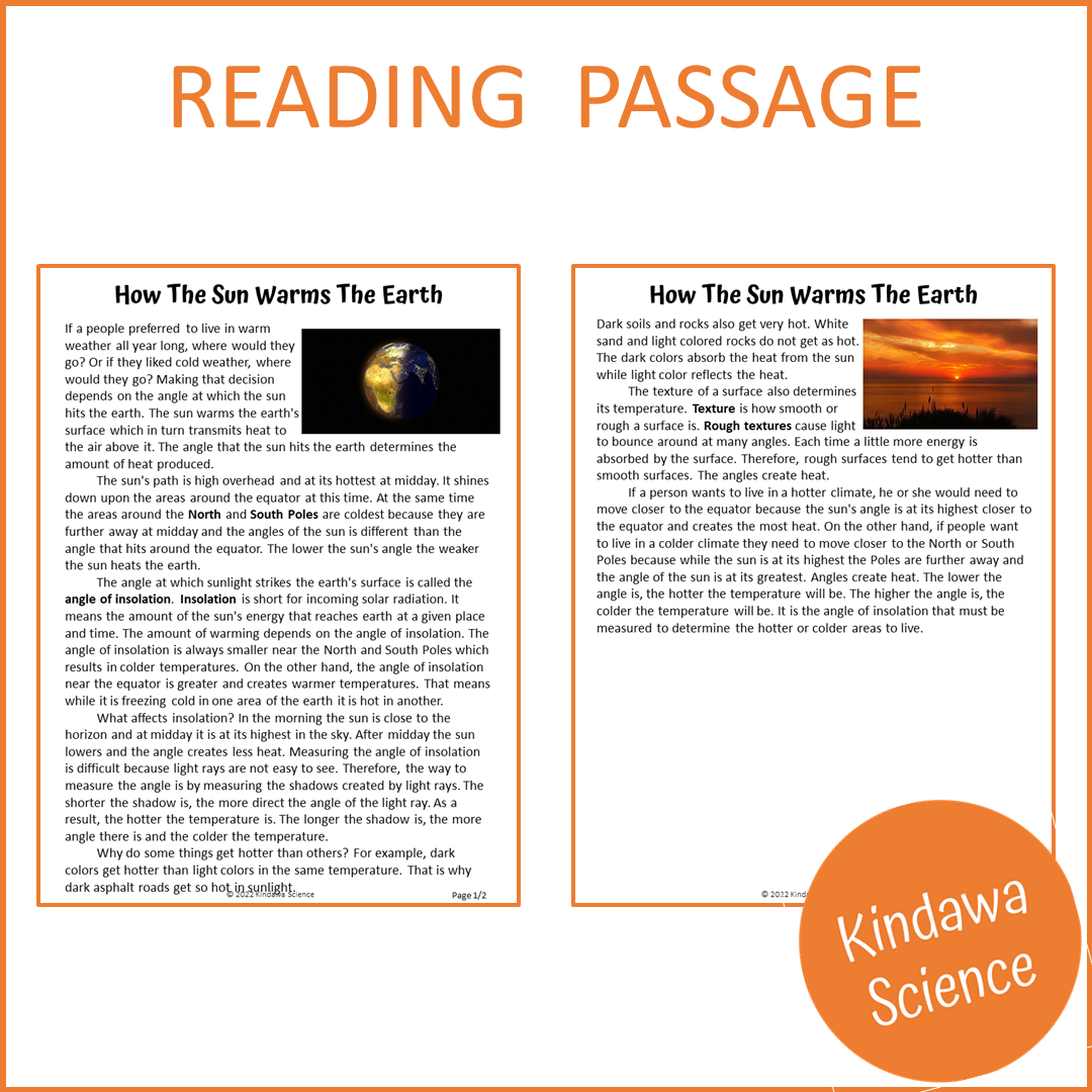 How The Sun Warms The Earth Reading Comprehension Passage and Questions | Printable PDF