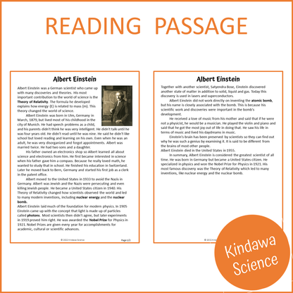 Albert Einstein Reading Comprehension Passage and Questions | Printable PDF