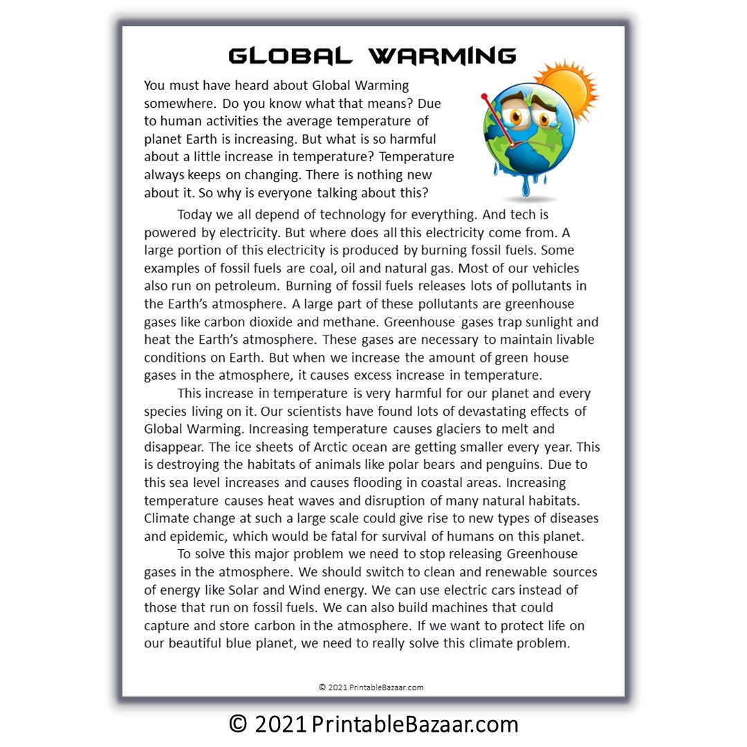 Global Warming Reading Comprehension Passage and Questions | Printable PDF