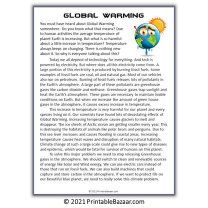 Global Warming Reading Comprehension Passage and Questions | Printable PDF