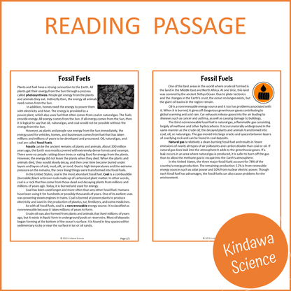 Fossil Fuels Reading Comprehension Passage and Questions | Printable PDF