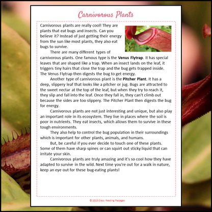 Carnivorous Plants Reading Comprehension Passage and Questions | Printable PDF