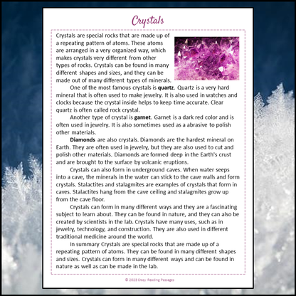 Crystals Reading Comprehension Passage and Questions | Printable PDF