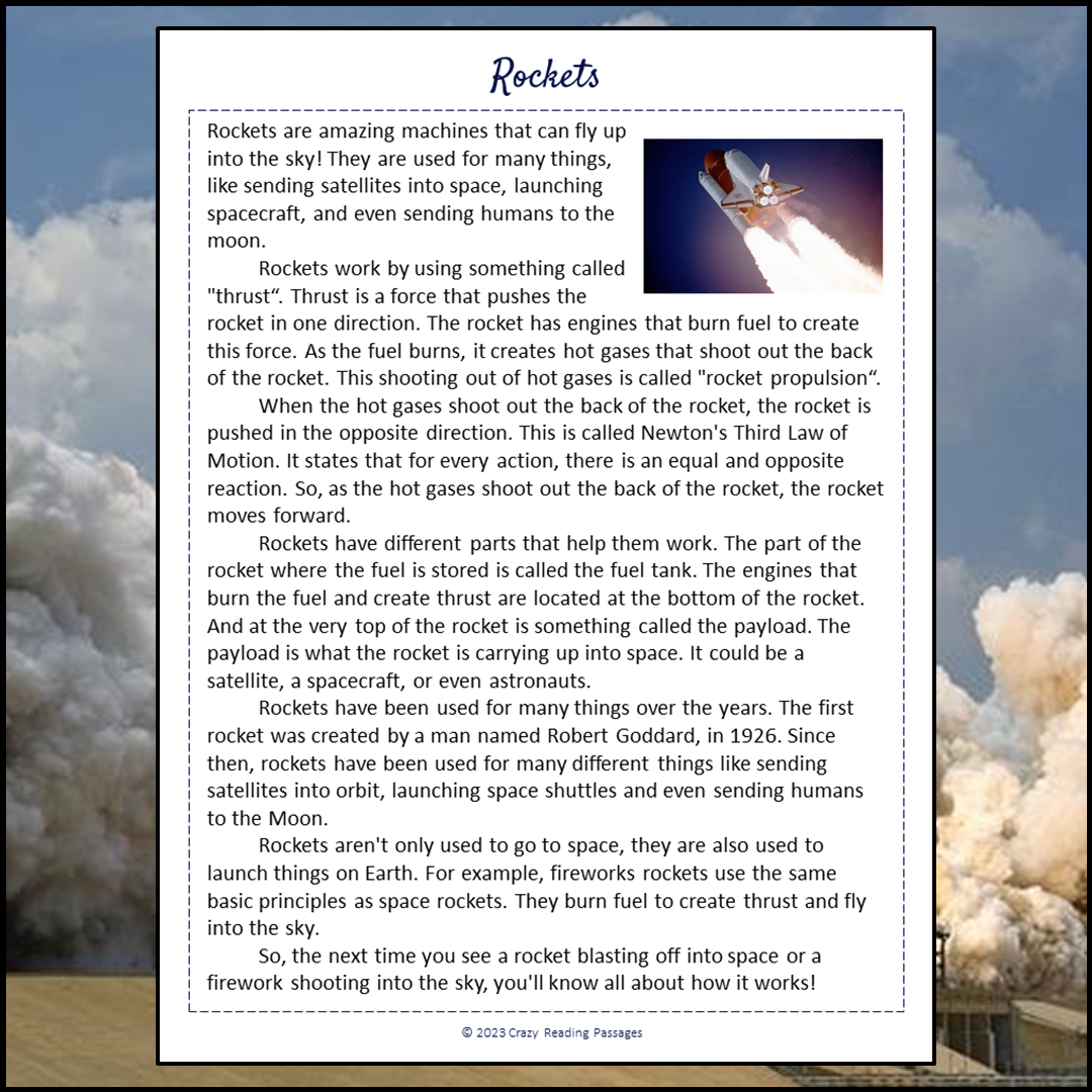 Rockets Reading Comprehension Passage and Questions | Printable PDF ...