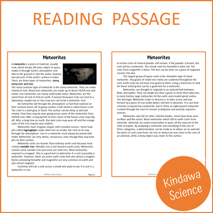 Meteorites Reading Comprehension Passage and Questions | Printable PDF
