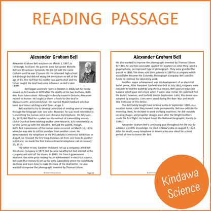 Alexander Graham Bell Reading Comprehension Passage and Questions | Printable PDF