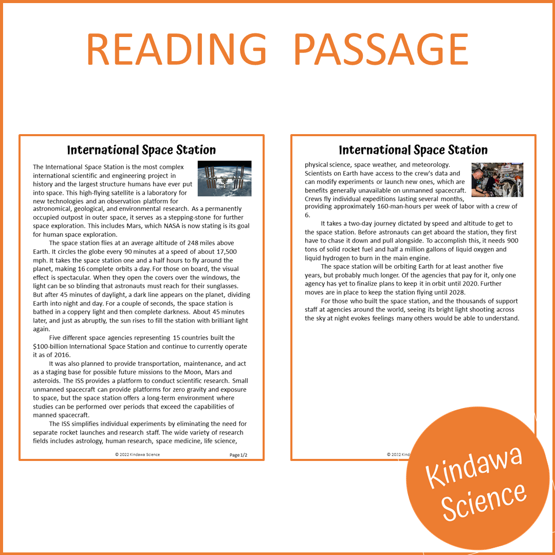 International Space Station Reading Comprehension Passage and Questions | Printable PDF