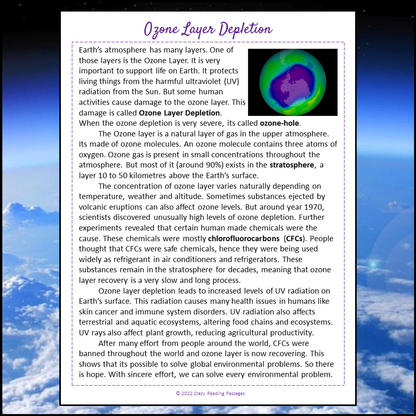 Ozone Layer Depletion Reading Comprehension Passage and Questions | Printable PDF
